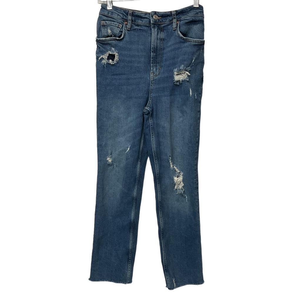 We the‎ Free Womens Distressed Raw Hem Cropped Jeans Size 26 Medium Wash Blue